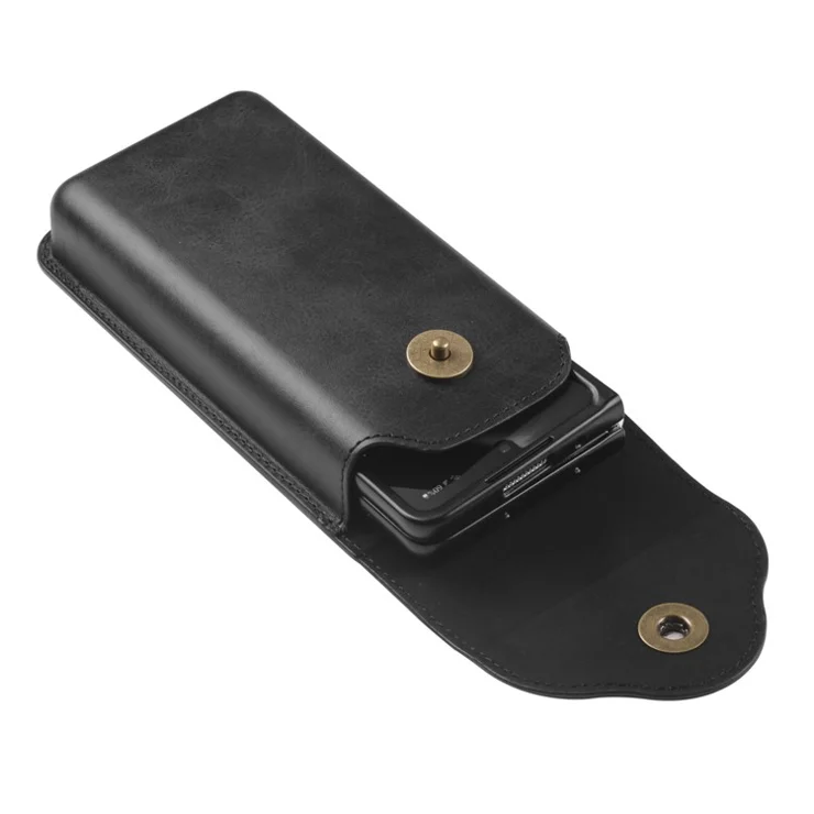 Phone Waist Bag for Samsung Galaxy Z Fold5 5G / Z Fold4 5G Vertical Leather Belt Holster Waist Pouch - Black
