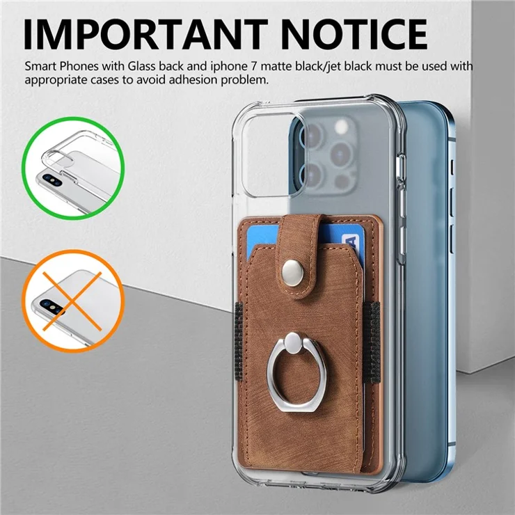 KB-43 Retro Card Holder Adhesive Pouch Finger Grip Kickstand Card Bag Sleeve - Brown
