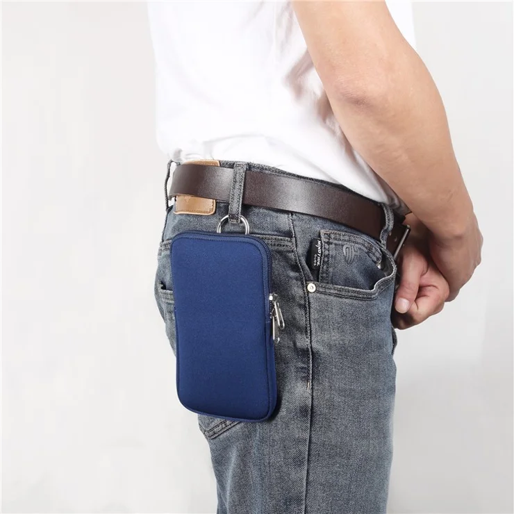 7.2-inch Phone Storage Pouch Waist Belt Backpack Hanging Nylon Phone Bag - Sapphire