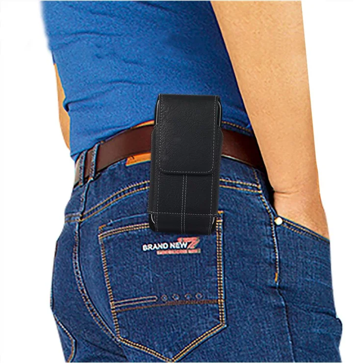 AH-8 5.5-6.7inch Cell Phone Holster Card Holder PU Leather Waist Bag with Rotating Back Clip