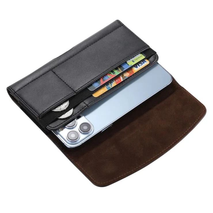 Card Slots Cell Phone Belt Bag Anti-Drop PU Leather Waist Phone Pouch with Magnetic Closure - L / 4.1-5.1 inch