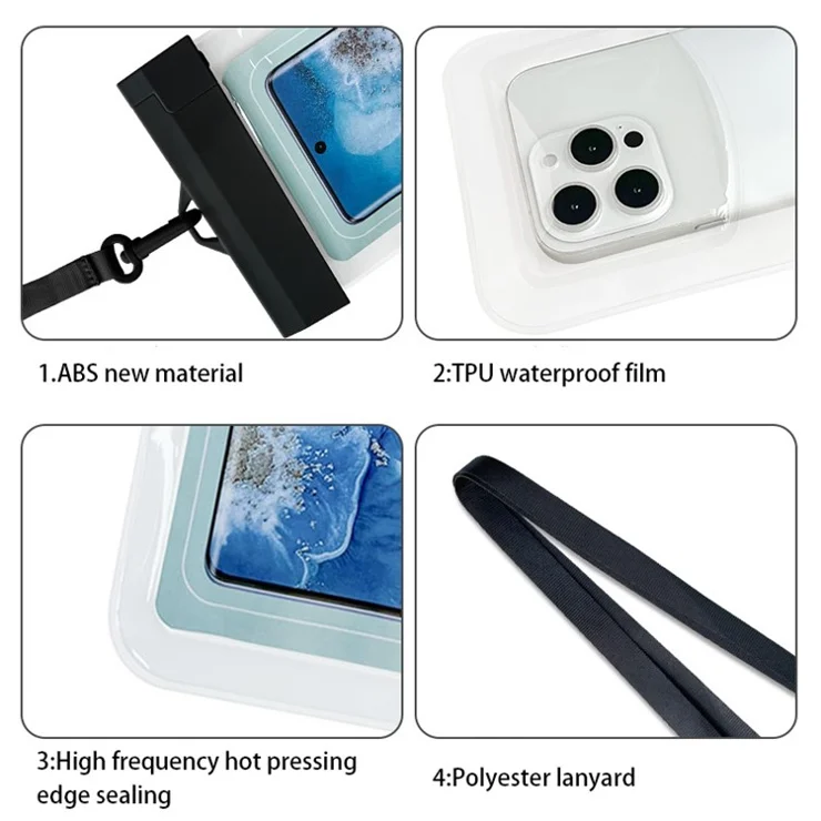 7.2" Cell Phone IPX8 Waterproof Bag Underwater Diving TPU Phone Case Support Touch Screen - Black