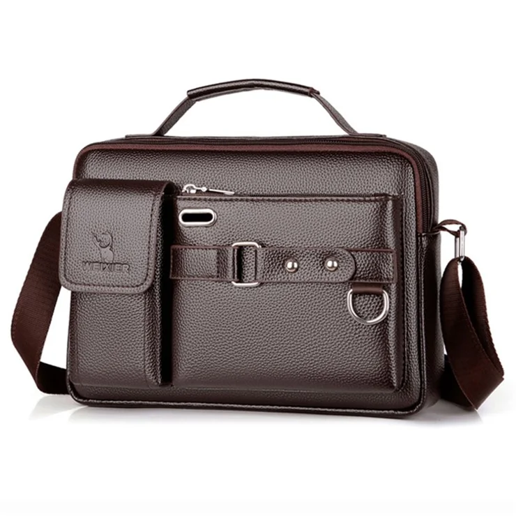WEIXIER D235 Men's Messenger Bag Business PU Leather Crossbody Bag Fashionable Travel Bag Water-resistant Travel Accessories - Brown