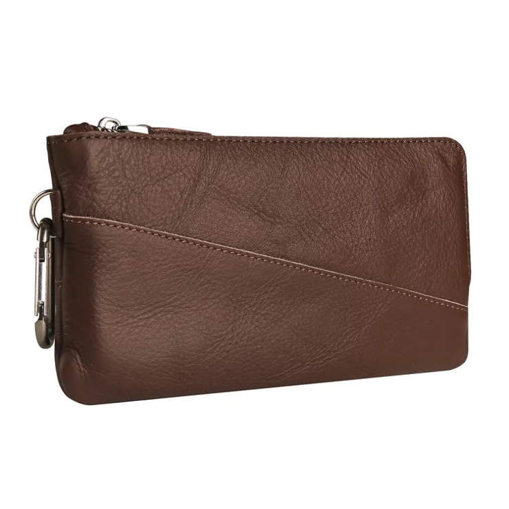 Wrist Bag for Samsung Galaxy Z Fold3 5G, Full Grain Cow Leather Clutch Purse Wallet Waist Bag Business Handbag - Dark Brown