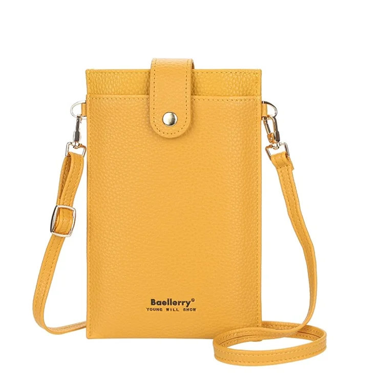 BAELLERRY N8609 PU Leather Snap Button Zipper Pocket Design Phone Pouch Stylish Women Cards Cash Holder Crossbody Bag - Yellow