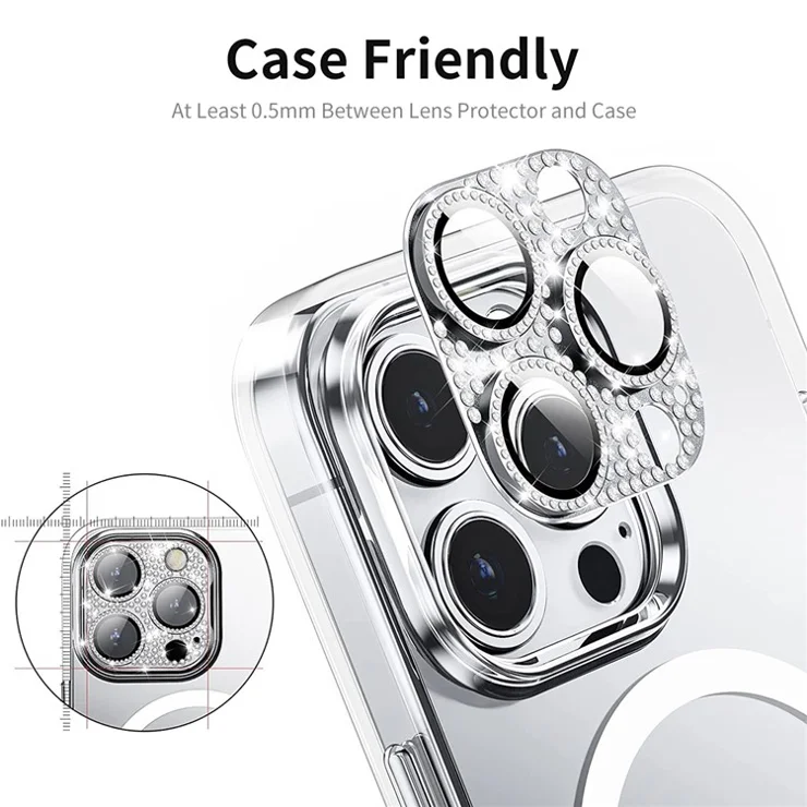 ENKAY HAT PRINCE For iPhone 16 Pro / 16 Pro Max Camera Lens Protector Rhinestone Decor Metal+Tempered Glass Lens Film - Dark Blue