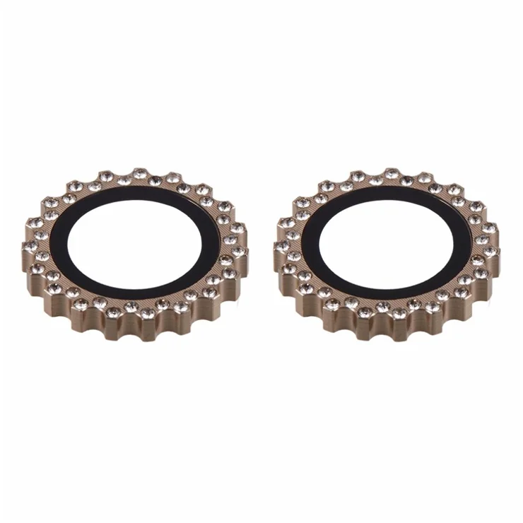 2Pcs / Set For iPhone 16 / 16 Plus Camera Lens Protector Gear Shape Rhinestone Decor Corning Gorilla Glass Lens Film - Gold