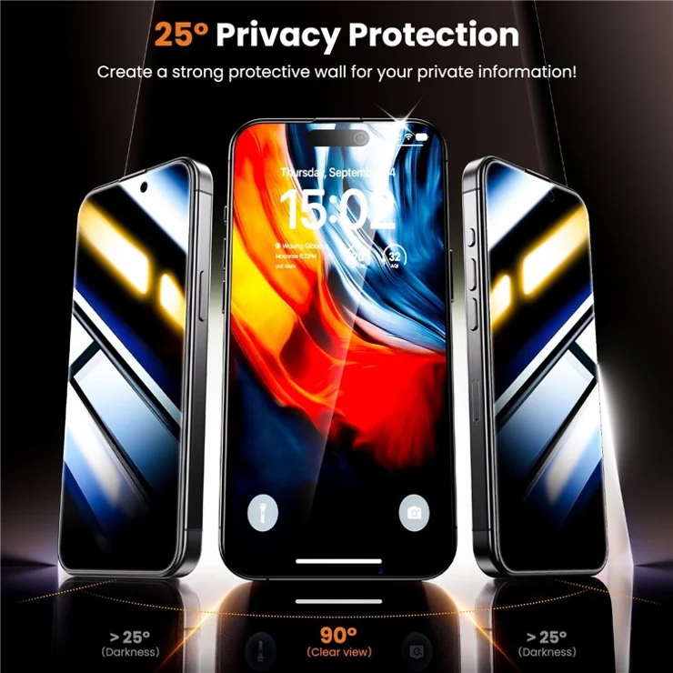 For iPhone 15 Plus Anti-Spy Screen Protector Temered Glass Film with Dust-Proof Net