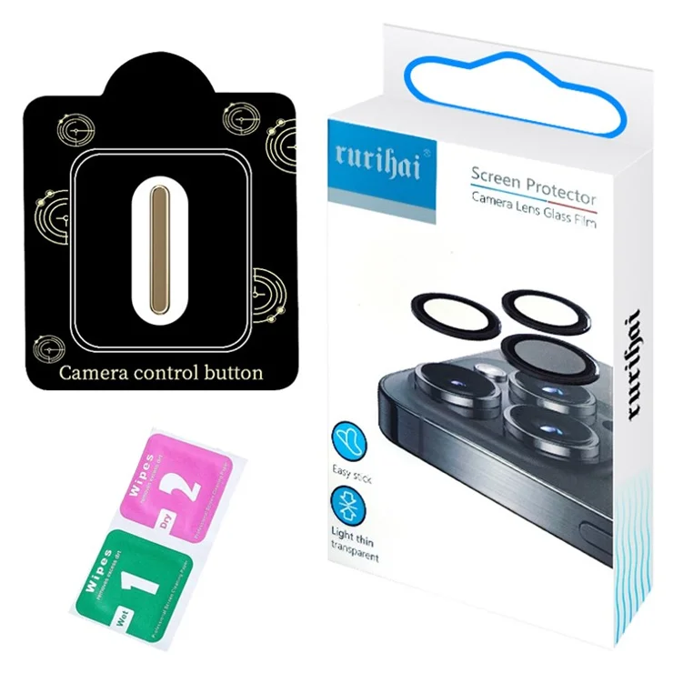 RURIHAI Metal Camera Control Button Sticker for iPhone 16 Pro Max / 16 Pro / 16 Plus / 16 Camera Button Cover - Titanium Gold