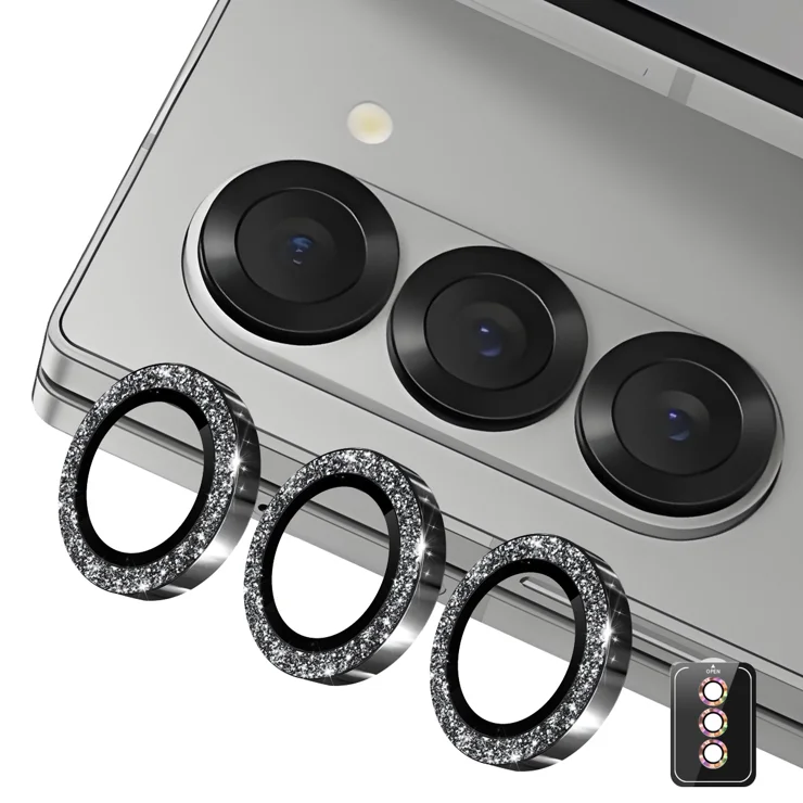 For Samsung Galaxy Z Fold7 5G Camera Lens Protector ENKAY Hat-Prince Glitter Decor Tempered Glass Lens Film - Black