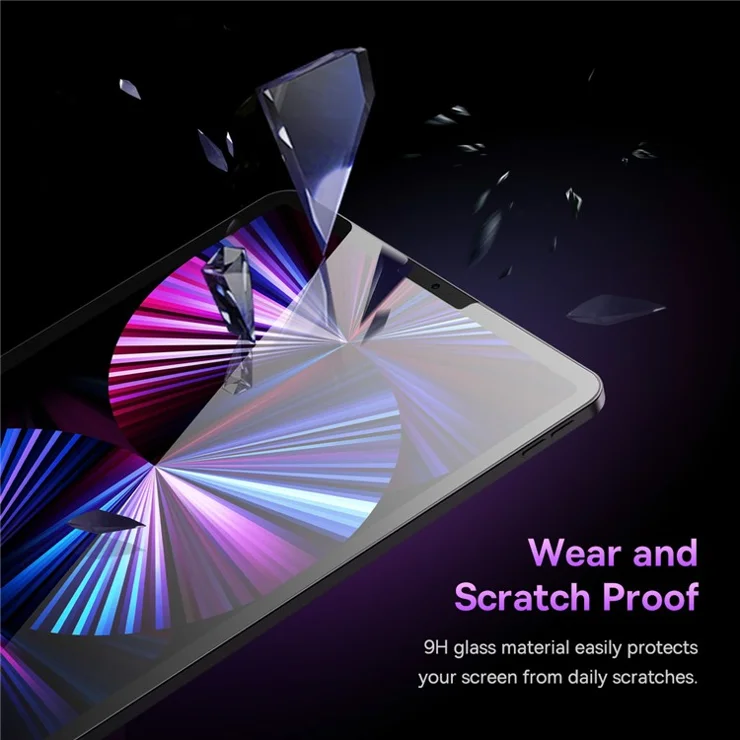 BASEUS For iPad Pro 12.9-inch (2018) / (2020) / (2021) / (2022) Full Coverage Tempered Glass Film 0.3mm Clear Crystal Tempered Glass Scratch Resistant Screen Protector