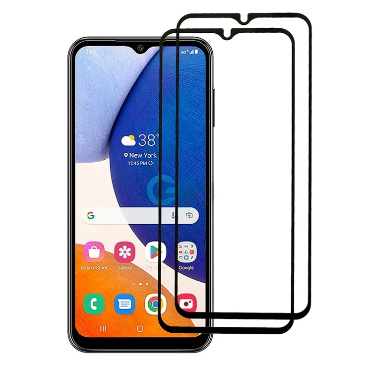 2PCS / Set For Samsung Galaxy A14 5G / A14 4G Anti-explosion Silk Printing Screen Protector Black Edge Full Glue Anti-fingerprint Full Cover Tempered Glass Film