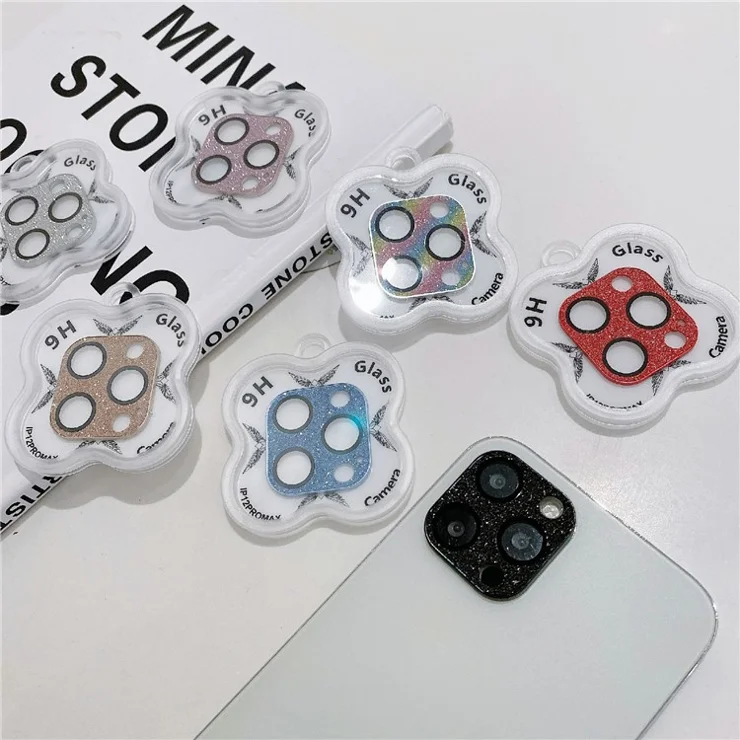 MKADI For iPhone 12 Pro Max 6.7 inch Camera Lens Film Glitter Tempered Glass Lens Protector - Blue
