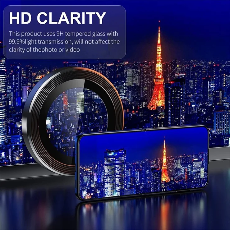 ENKAY HAT PRINCE For Samsung Galaxy Z Flip4 5G / W23 Flip 1 Set Camera Lens Protector Tempered Glass Aluminum Alloy Ring Lens Film - Black