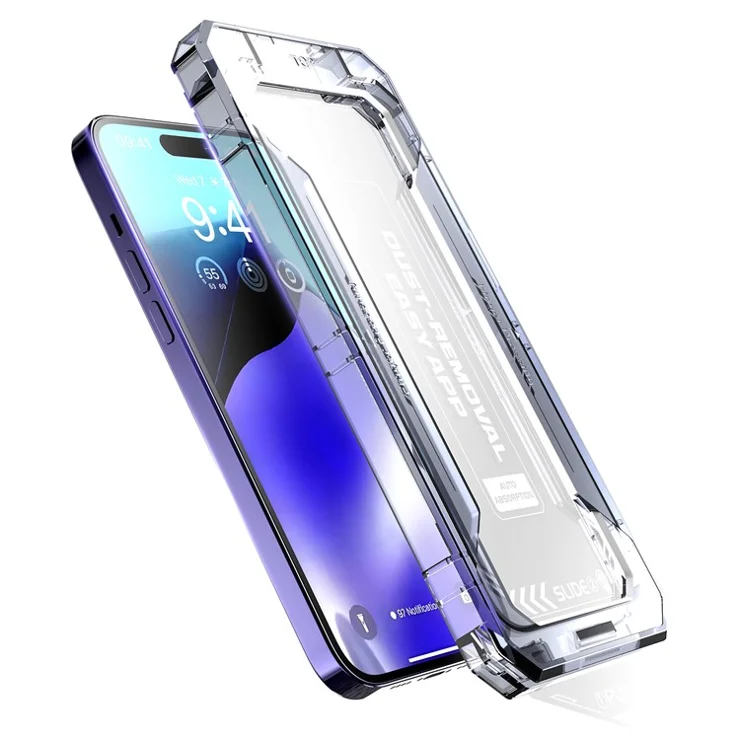 For iPhone 14 Pro Super Clear Tempered Glass Silk Printing Phone Screen Protector with Easy Installation Tool