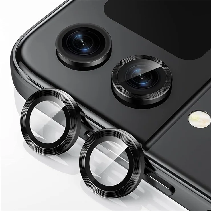 ENKAY HAT PRINCE Camera Lens Protector for Samsung Galaxy Z Flip5 5G , Tempered Glass + Aluminum Alloy Ring Back Lens Cover Sticker - Black