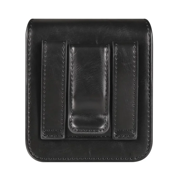 For Samsung Galaxy Z Flip3 5G / Z Flip4 5G / Z Flip5 5G Crazy Horse PU Leather Phone Belt Bag Wasit Phone Holster Pouch - Black