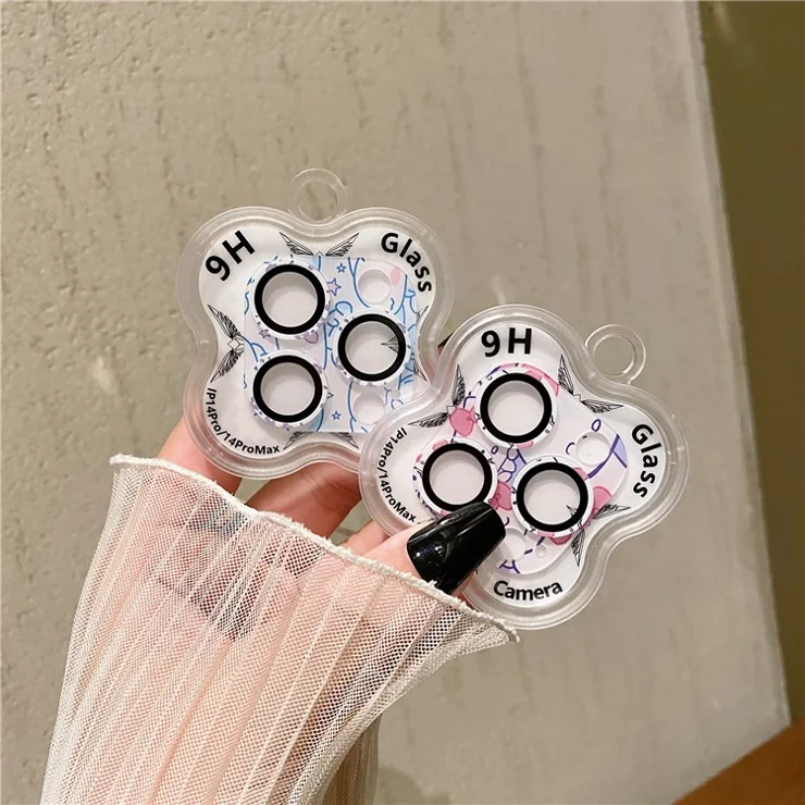 MKADI For iPhone 14 Pro / 14 Pro Max Camera Lens Protector 9H Tempered Glass Pattern Lens Film - Style B