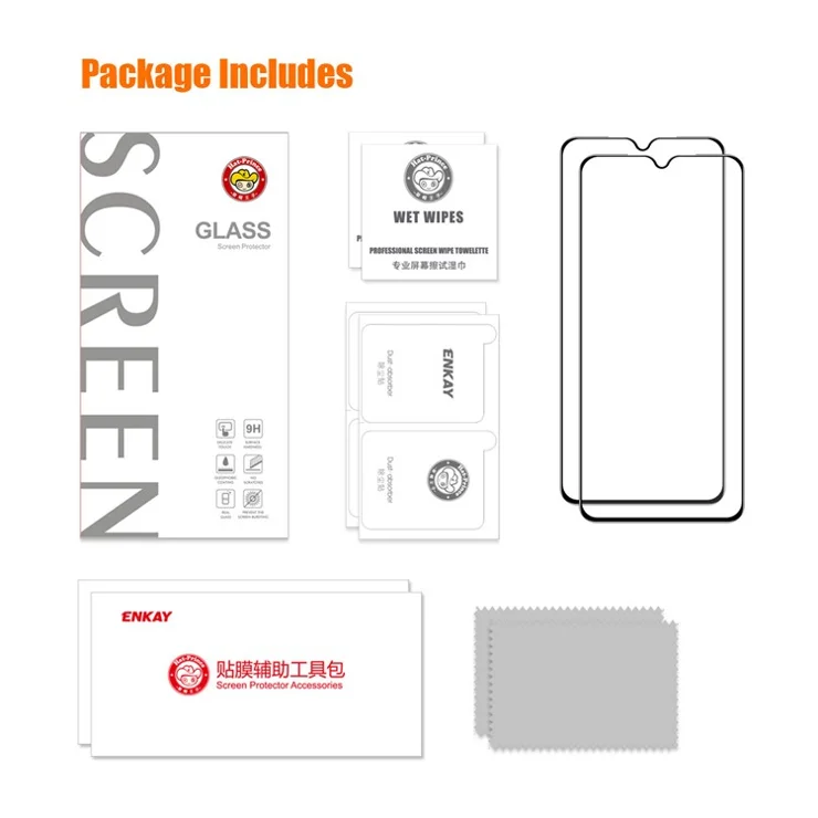 ENKAY HAT PRINCE 2Pcs 0.26mm Screen Protector for Honor 70 Lite 5G / X5 4G / X6 4G , 2.5D 9H High Aluminium-silicon Glass Silk Printing Clear Film