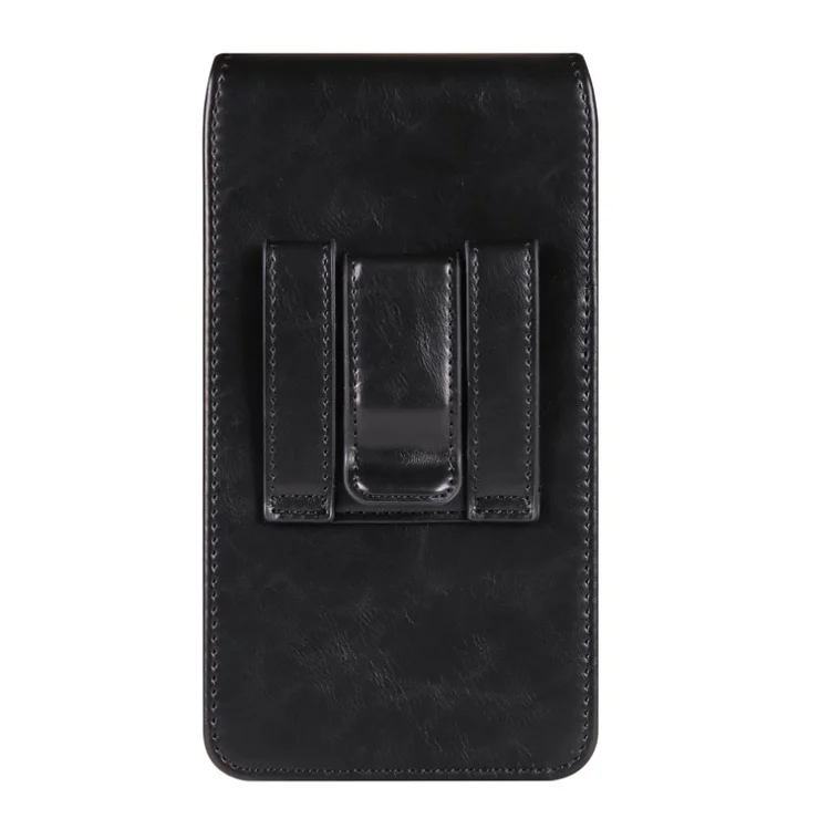 Crazy Horse Texture PU Leather Wasit Phone Pouch for 6.7" Mobile Phone Belt Bag with Back Clip - Black