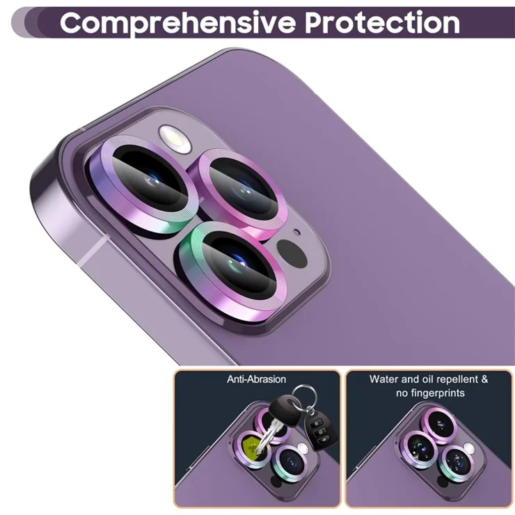 For iPhone 14 Pro / 14 Pro Max 1 Set Camera Lens Protector Tempered Glass + Metal Ring CD Vein Lens Film - Multi-color