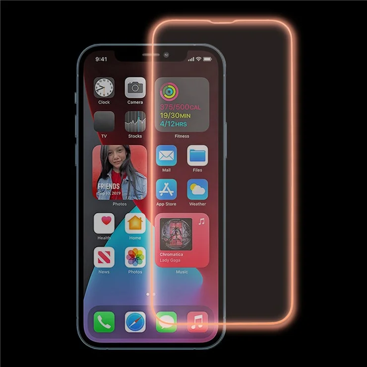 For iPhone 12 mini Luminous Edge Phone Screen Protector Medium Alumina Tempered Glass Anti-Scratch Screen Film - Red