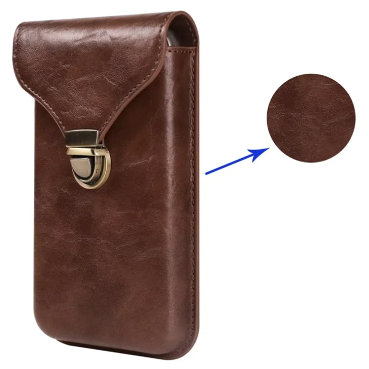 6.7-inch Universal Phone Case Card Holder PU Leather Waist Belt Holster Vertical Phone Pouch - Brown
