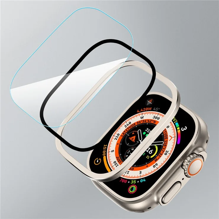 For Apple Watch Ultra 2 49mm / Ultra 49mm Screen Protector with Titanium Alloy Frame High Aluminum-silicon Glass Film - Orange