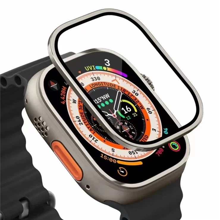 For Apple Watch Ultra 2 49mm / Ultra 49mm Screen Protector with Titanium Alloy Frame High Aluminum-silicon Glass Film - Orange