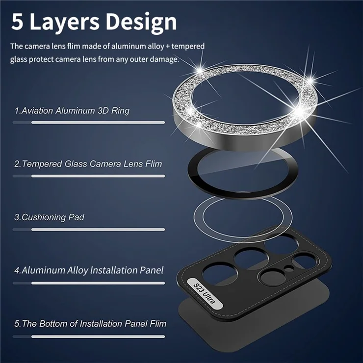 ENKAY HAT PRINCE For Samsung Galaxy S24 Ultra Camera Lens Protector Aluminum Alloy Glitter Ring Lens Film - Silver