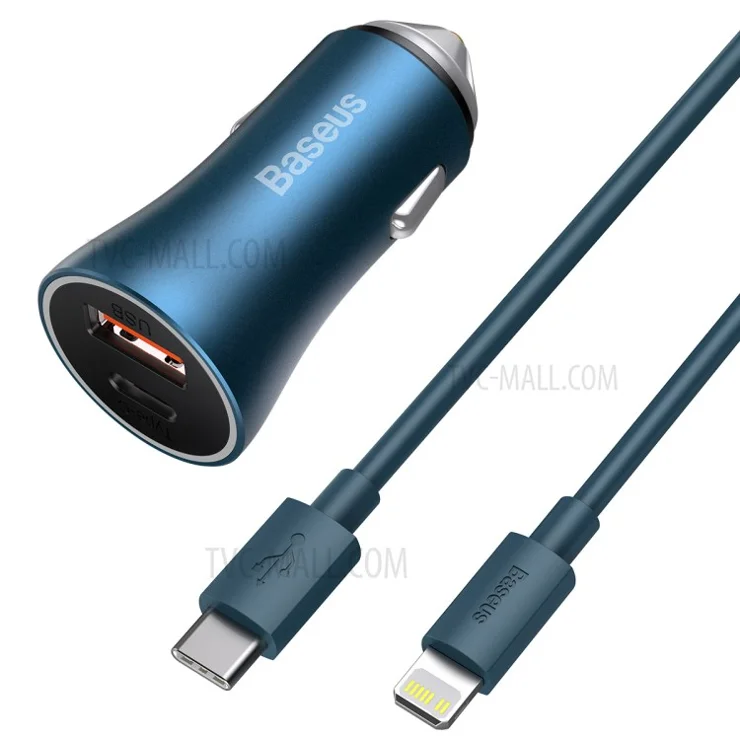 BASEUS Golden Contactor Pro Dual Quick Charger Car Charger U+C 40W[with Type-C to iP Data Cable]