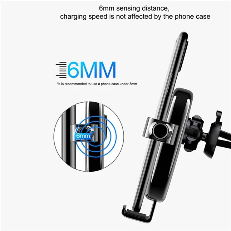 S19 15W Wireless Phone Charger Car Air Vent Holder Mount Gravity Sensing Auto Clamping Phone Stand Holder Qi Wireless Fast Charger - Black