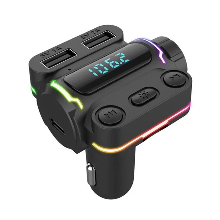 ABS Bluetooth-compatible FM Transmitter Hands-free Call Car MP3 Player Dual USB + Type-C PD 20W Car Charger