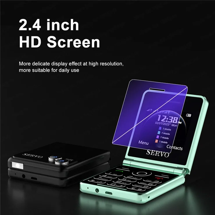 SERVO IP15 Flip Foldable 2G Phone 2.4 inch HD Screen - Black / Language 1