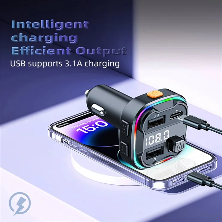 C3 Bluetooth-compatible Hands-free Call Adapter FM Transmitter Car MP3 Music Player Type-C + Dual USB Car Charger