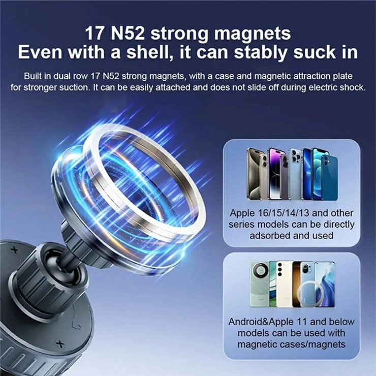 T26 Magnetic Car Phone Holder Multi-Angle Adjustable Vacuum Suction Stand - Black