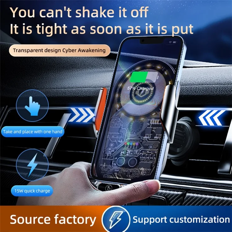 C13 15W Magnetic Wireless Car Charger Phone Mount Air Vent Induction Clamping Cell Phone Charger Holder - Gold