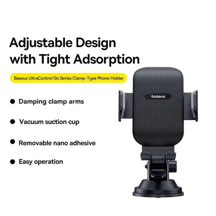 BASEUS UltraControl Go Series Clamp-Type Phone Holder Suction Cup Mount ABS+PC Car Phone Bracket - Cluster Black