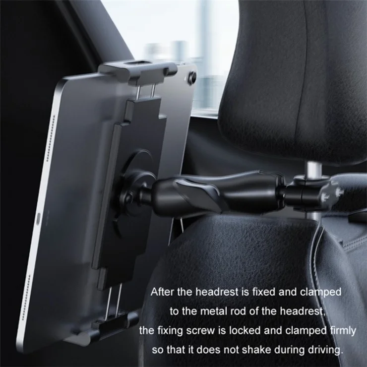 Car Headrest Metal Phone Mount Stretchable Car Seat Back Tablet Holder Compatible with 4.7-11 inch Cellphone, Tablets