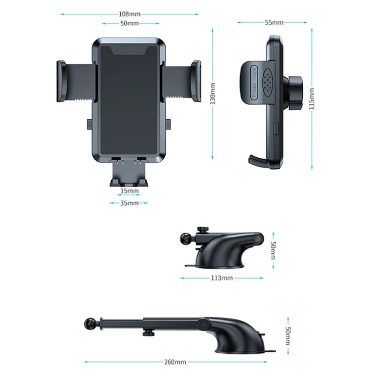 L095+M002 360-Degree Rotating Car Dashboard Cell Phone Mount Retractable Suction Cup Car Phone Holder - Blue