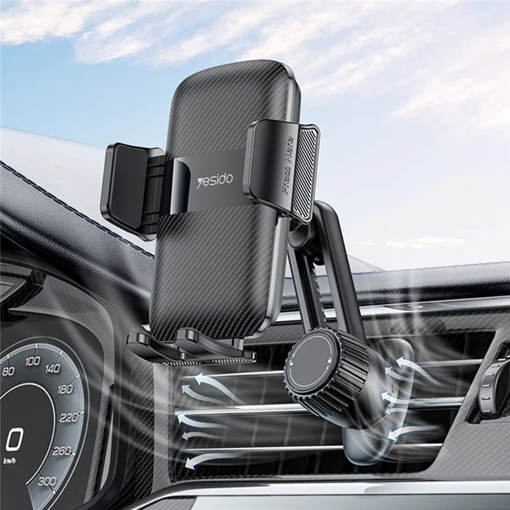 YESIDO C242 Air Vent Phone Holder for iPhone 16 / 16 Plus / 16 Pro / 16 Pro Max Adjustable Car Phone Mount with Hook Clip