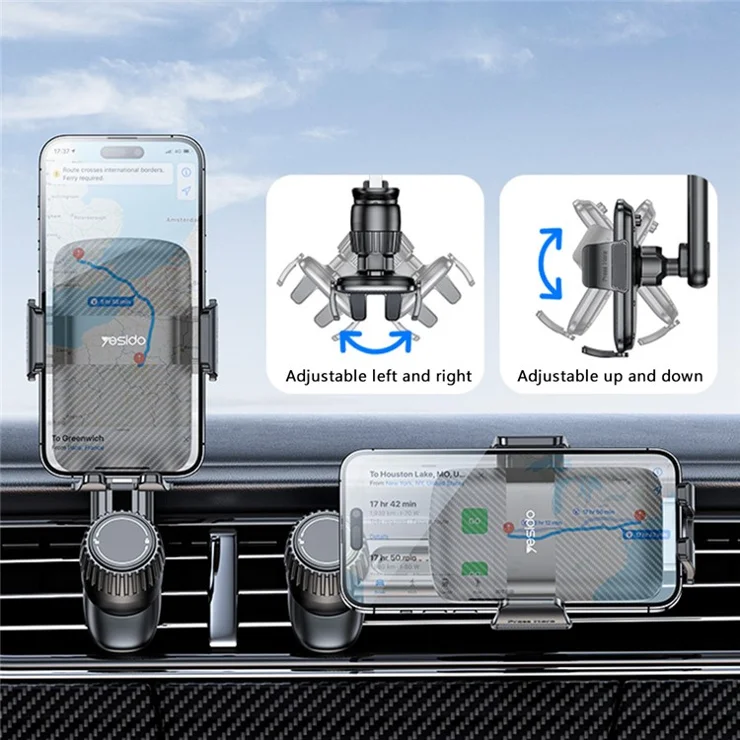 YESIDO C242 Air Vent Phone Holder for iPhone 16 / 16 Plus / 16 Pro / 16 Pro Max Adjustable Car Phone Mount with Hook Clip