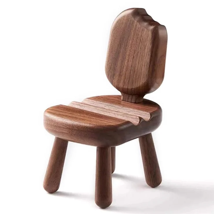SJJ-HHTM-1 Chair-Shaped Creative Phone Holder for iPhone 16 / 16 Plus / 16 Pro / 16 Pro Max Walnut Solid Wood Tablet Mobile Phone Stand