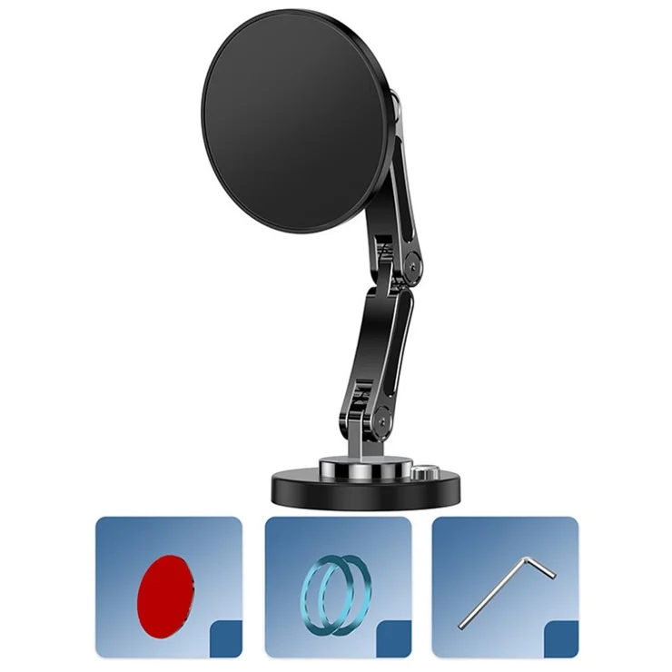 Zinc Alloy Car Dashboard Magnetic Free Rotation Phone Holder Stand Foldable Bracket for iPhone 16 / 16 Plus / 16 Pro / 16 Pro Max