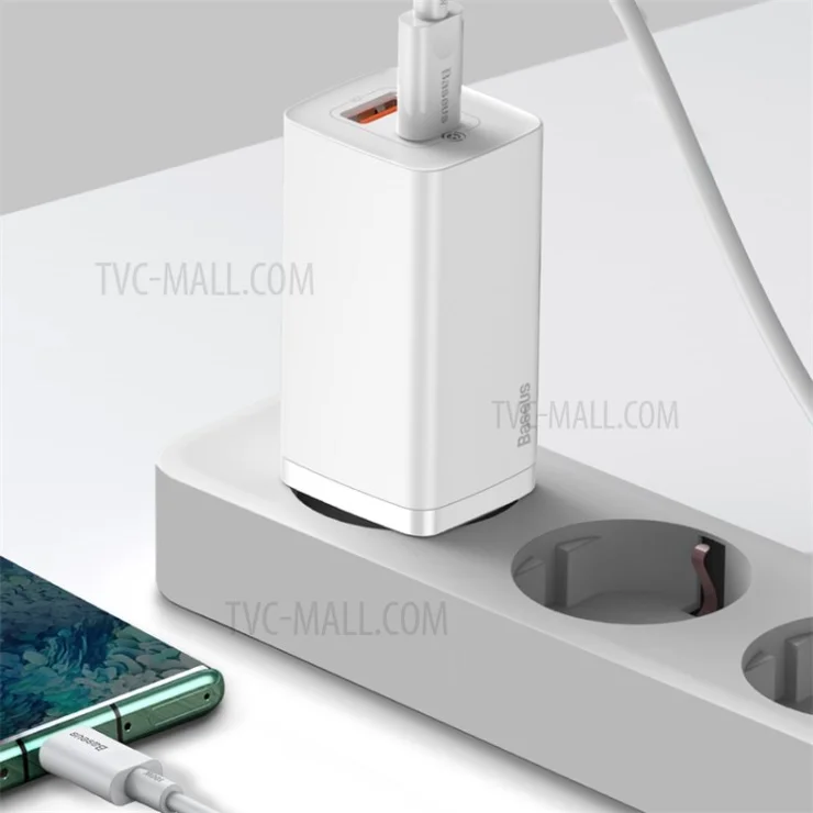 BASEUS GaN2 Lite Quick Charger Type-C+USB 65W Wall Charger EU Plug - White