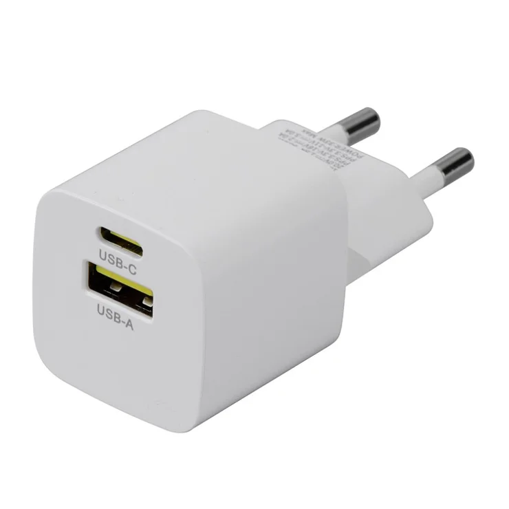 Bulk Purchasing 20W Fast Charging Portable GaN Adapter USB+Type-C Dual Port Wall Charger - EU Plug