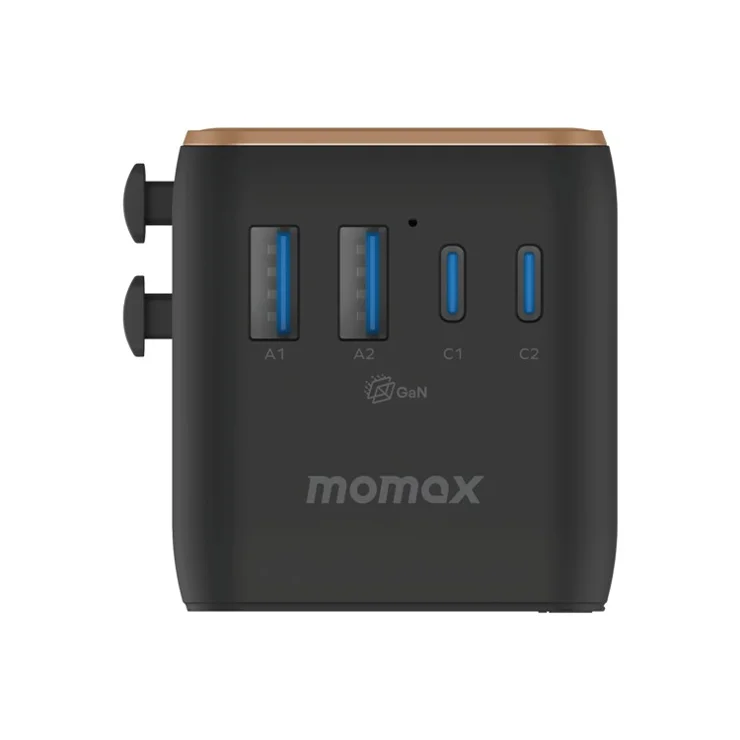 MOMAX 1-World 2 Dual AC Mini GaN Global Travel Adapter 70W Universal Power Converter Charger - Desert Gold