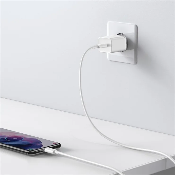 BASEUS Super Si Quick Charger Adapter 25W Wall Charger Block with Type-C to Type-C Charging Cable 3A 1m (EU Plug) - White