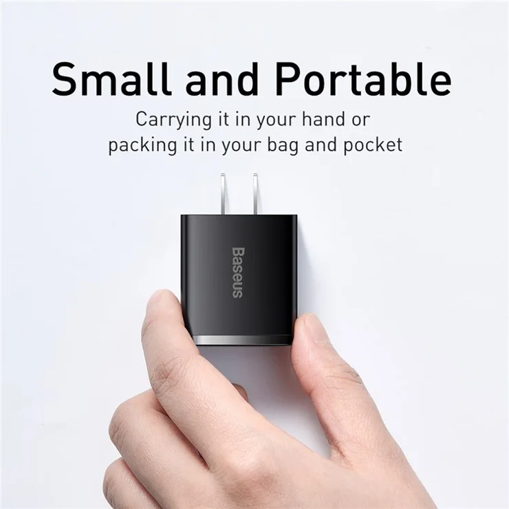 BASEUS Compact Quick Charger 2U+C Three Ports 30W Travel Power Adapter CN Plug - Black