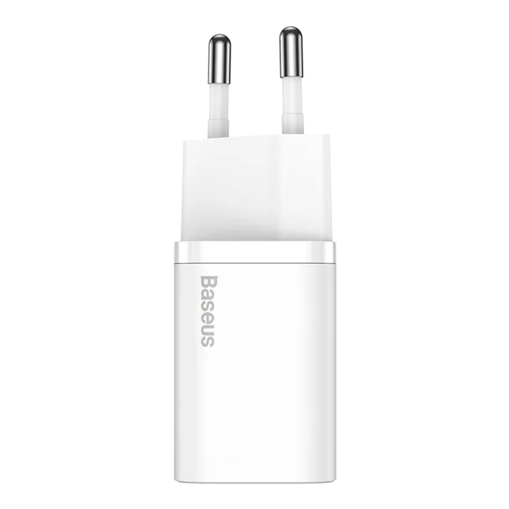 BASEUS Super Si Quick Charger Type-C 20W PD Fast Charging EU Plug Power Adapter (with Baseus Simple Wisdom Type-C to iP 1m Data Cable) - White